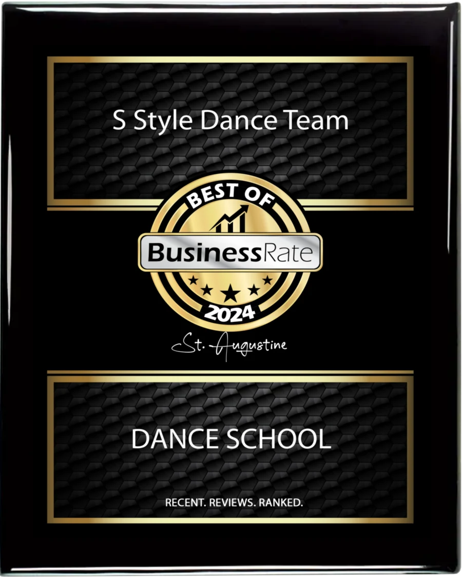Best of BusinessRate 2024 plaque — S Style Dance Team, Dance School, St. Augustine